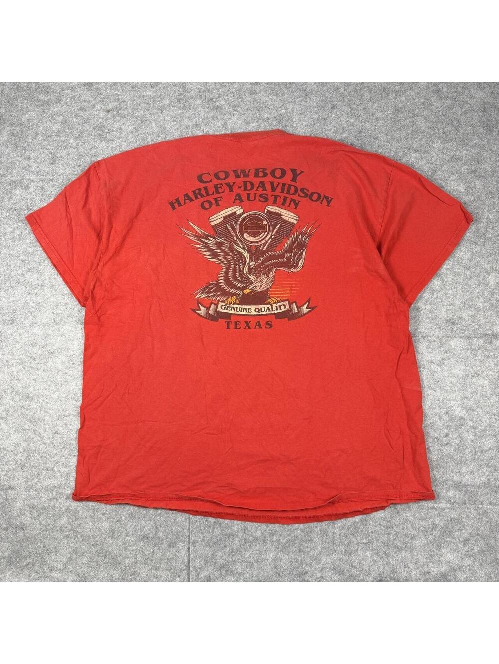 Vintage Harley Davidson Cowboy Austin Texas Pocket T Shirt Y2K Biker Size 2XL